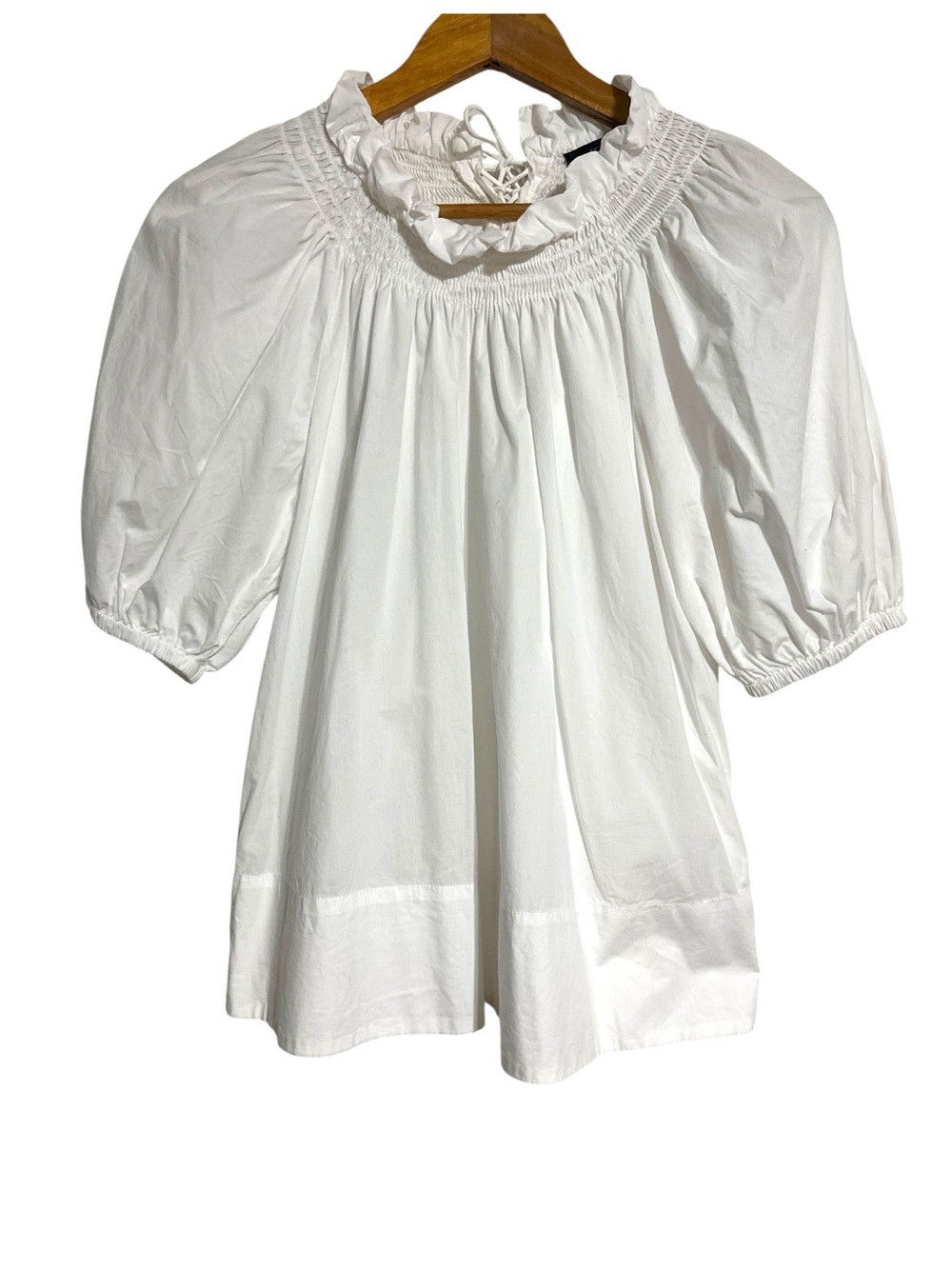 J Crew Smocked Neck Puff-Sleeve Lace Up Back Cotton Poplin Top in White Sz S - Picture 3 of 12